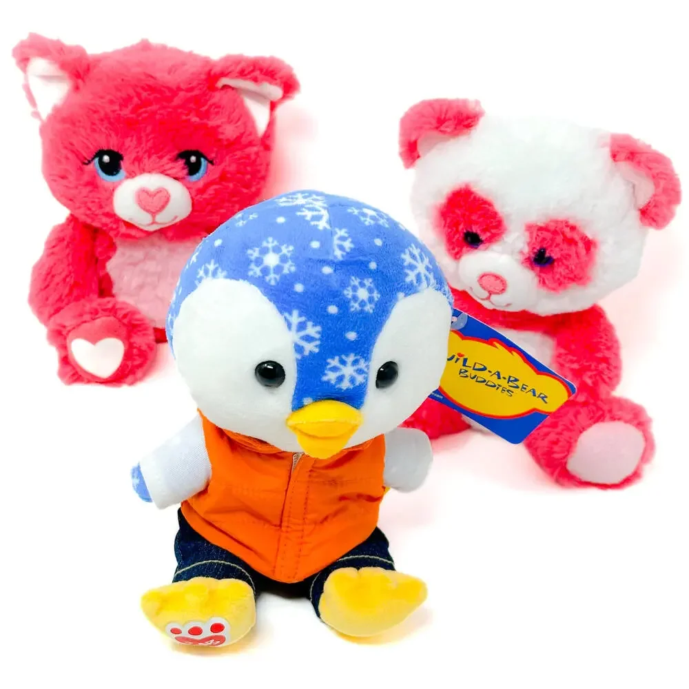 Build a Bear Buddies Smallfry Plush Lot Cat Panda Penguin w/ Jeans Puffer Jacket